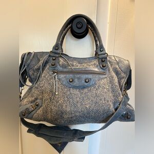 Balenciaga classic city bag- well loved condition in blue leather and tweed